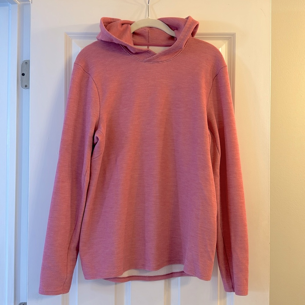 Lululemon raspberry pink heather long sleeve waffle hoody men’s small EUC